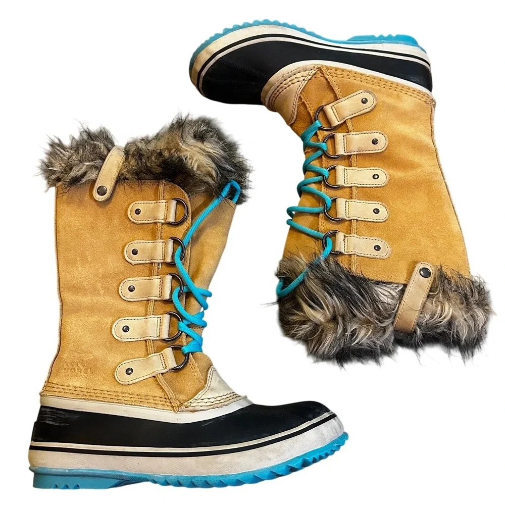 Sorel Tan Suede Joan of Arctic Faux Fur Snow Boots Women's 7